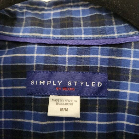 Simply Styled by Sears Mens Blue Plaid Button Front Short Sleeve Shirt Size Med - Picture 5 of 6